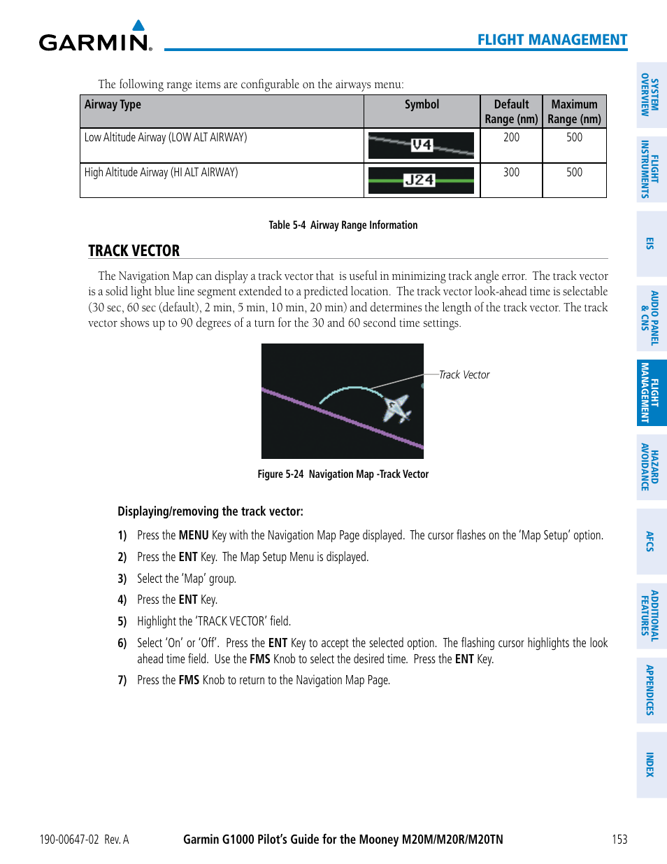 Track vector, Flight management | Garmin G1000 Mooney M20TN User Manual | Page 167 / 524
