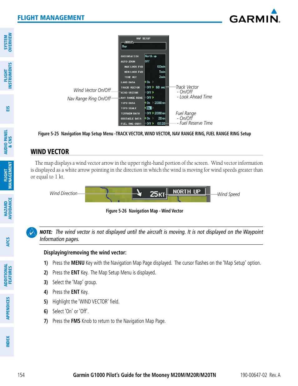 Wind vector, Flight management | Garmin G1000 Mooney M20TN User Manual | Page 168 / 524