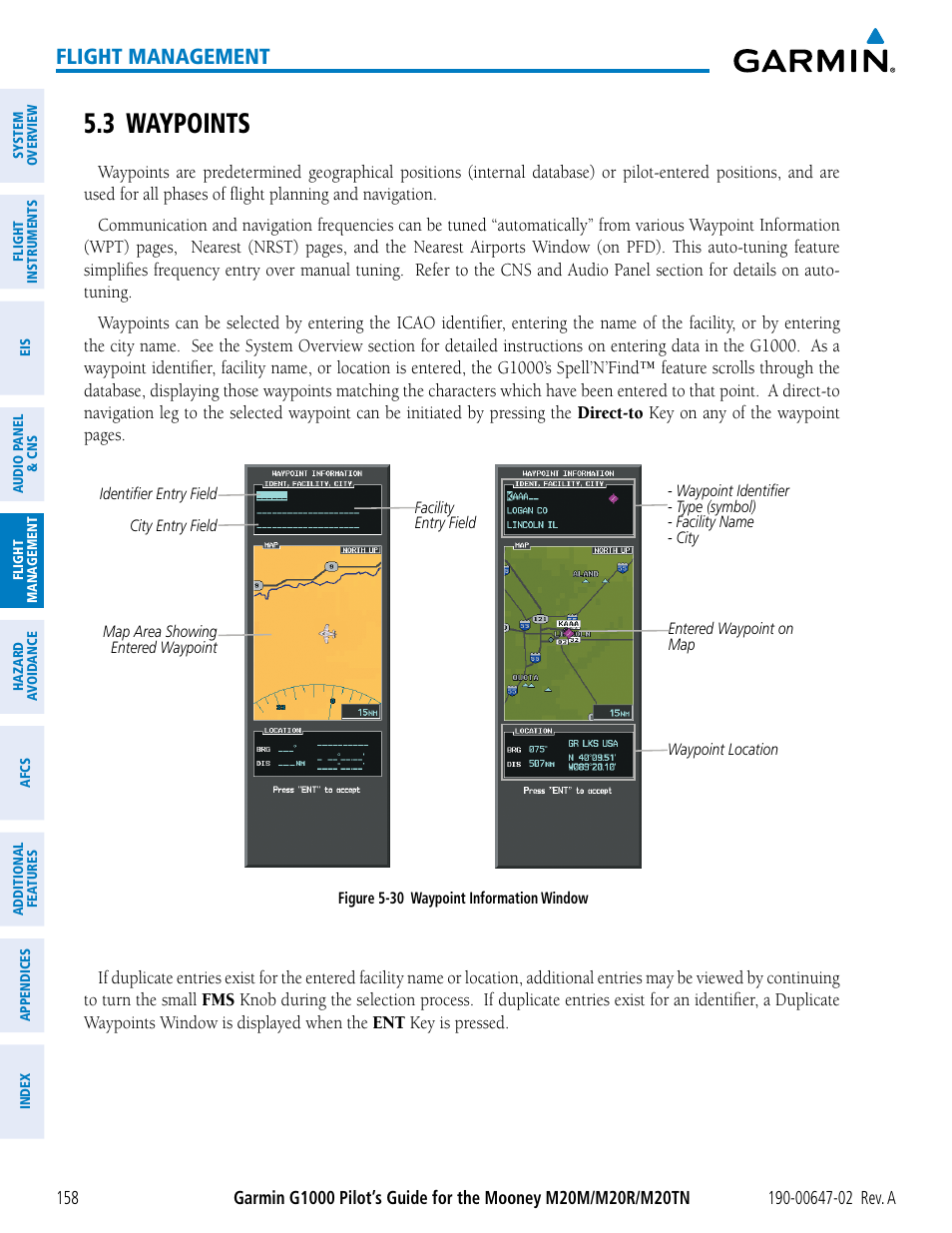 3 waypoints, Flight management | Garmin G1000 Mooney M20TN User Manual | Page 172 / 524