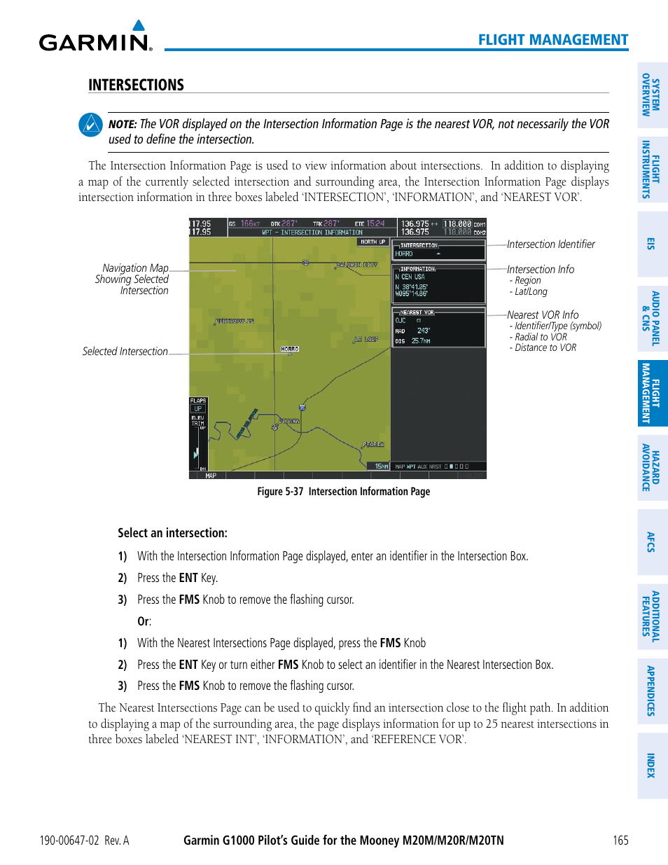 Intersections, Flight management | Garmin G1000 Mooney M20TN User Manual | Page 179 / 524