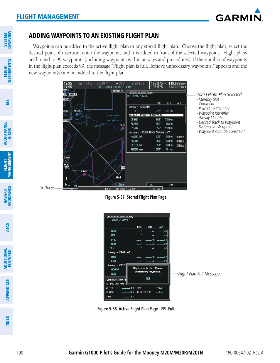 Adding waypoints to an existing flight plan, Flight management | Garmin G1000 Mooney M20TN User Manual | Page 204 / 524