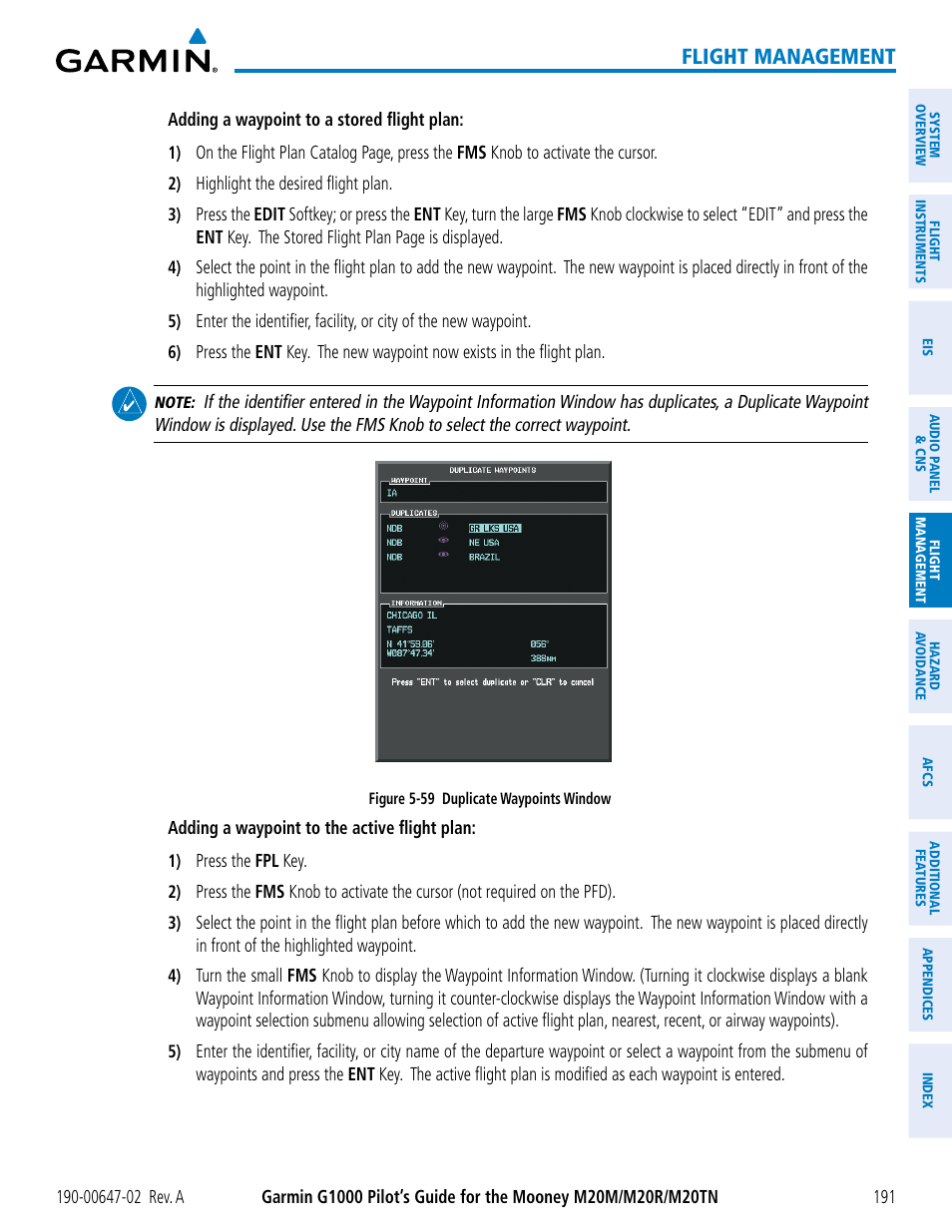 Flight management | Garmin G1000 Mooney M20TN User Manual | Page 205 / 524