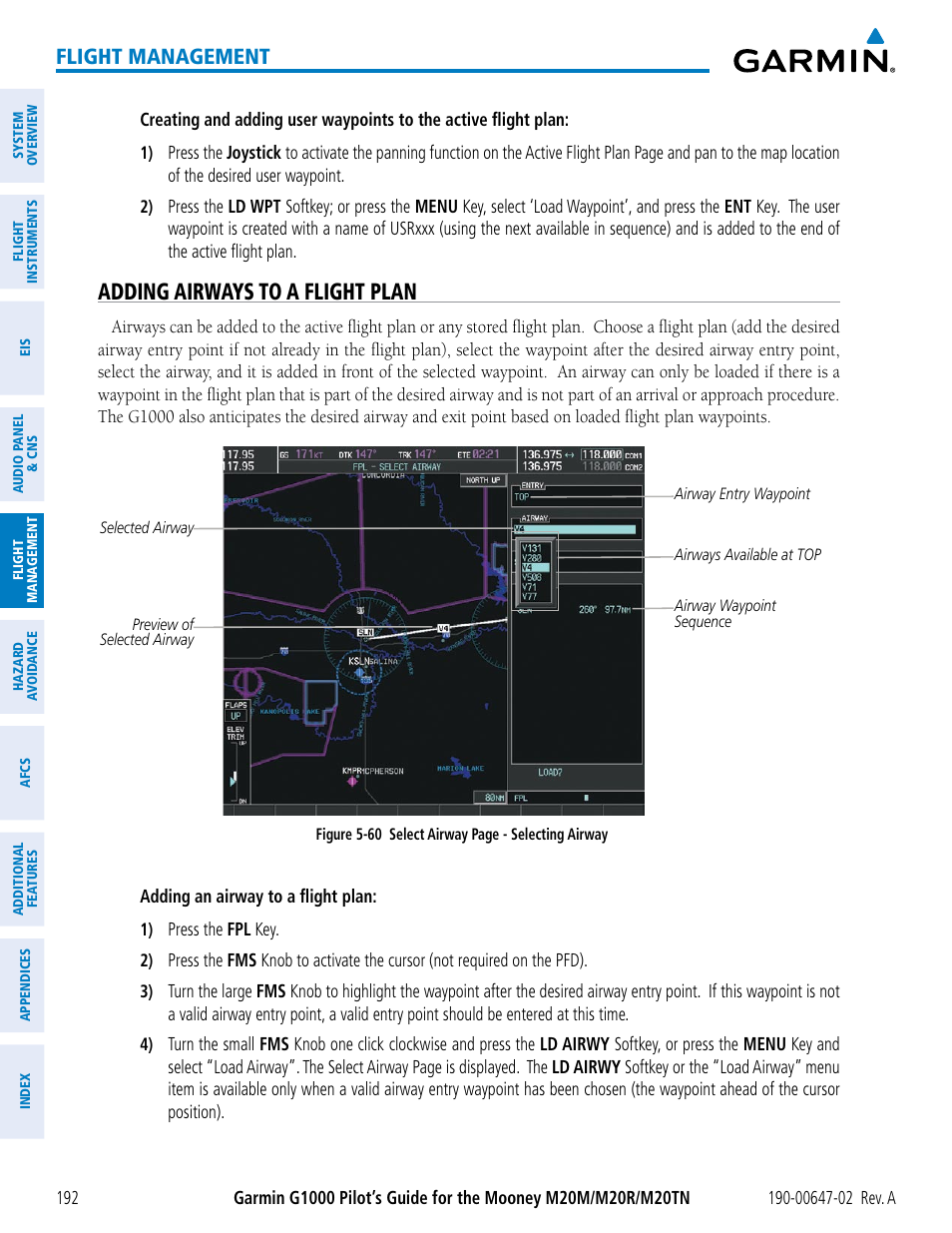 Adding airways to a flight plan, Flight management | Garmin G1000 Mooney M20TN User Manual | Page 206 / 524