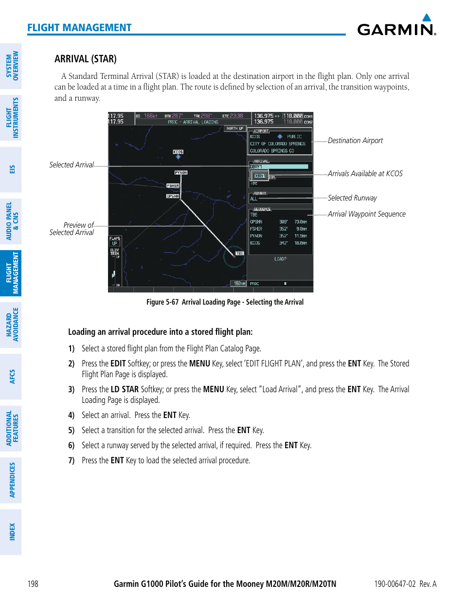 Flight management, Arrival (star) | Garmin G1000 Mooney M20TN User Manual | Page 212 / 524