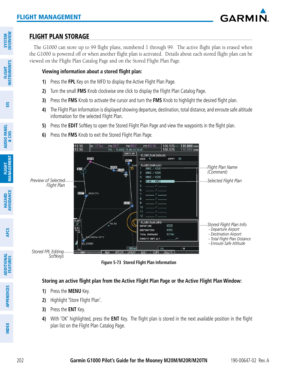 Flight plan storage, Flight management | Garmin G1000 Mooney M20TN User Manual | Page 216 / 524