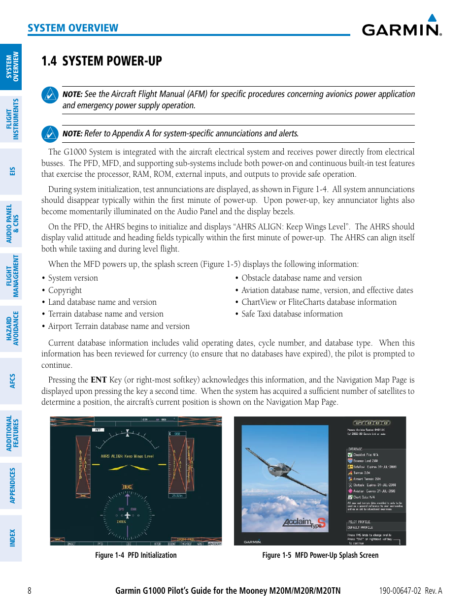 4 system power-up, System overview | Garmin G1000 Mooney M20TN User Manual | Page 22 / 524