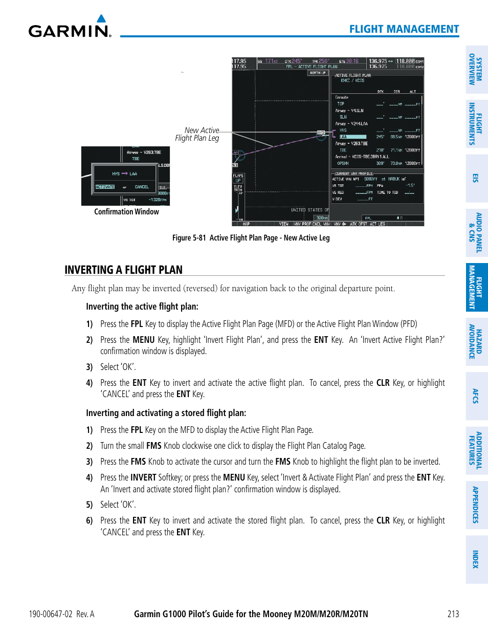 Inverting a flight plan, Flight management | Garmin G1000 Mooney M20TN User Manual | Page 227 / 524