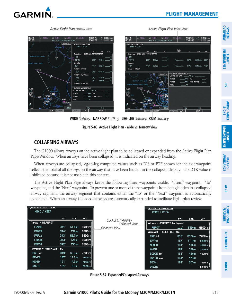 Flight management, Collapsing airways | Garmin G1000 Mooney M20TN User Manual | Page 229 / 524