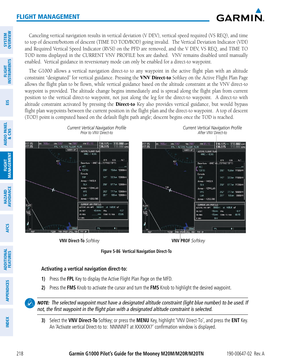 Flight management | Garmin G1000 Mooney M20TN User Manual | Page 232 / 524