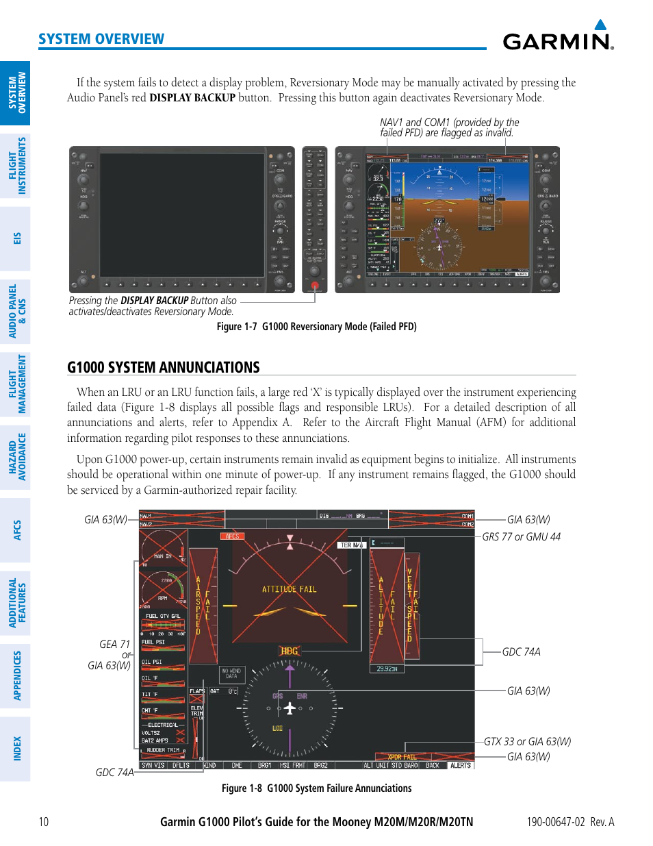 G1000 system annunciations, System overview | Garmin G1000 Mooney M20TN User Manual | Page 24 / 524