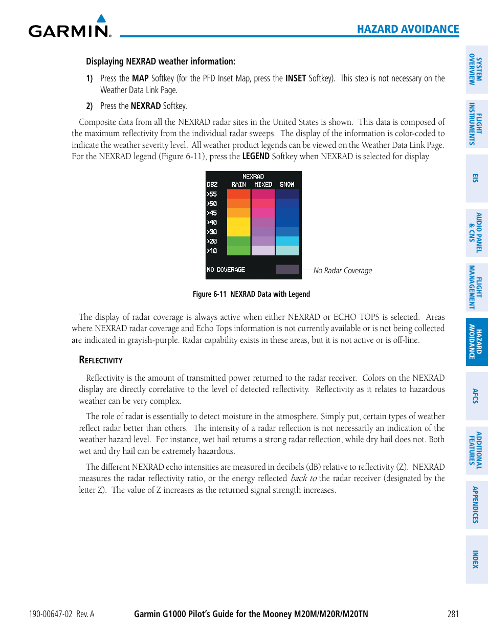 Hazard avoidance | Garmin G1000 Mooney M20TN User Manual | Page 295 / 524