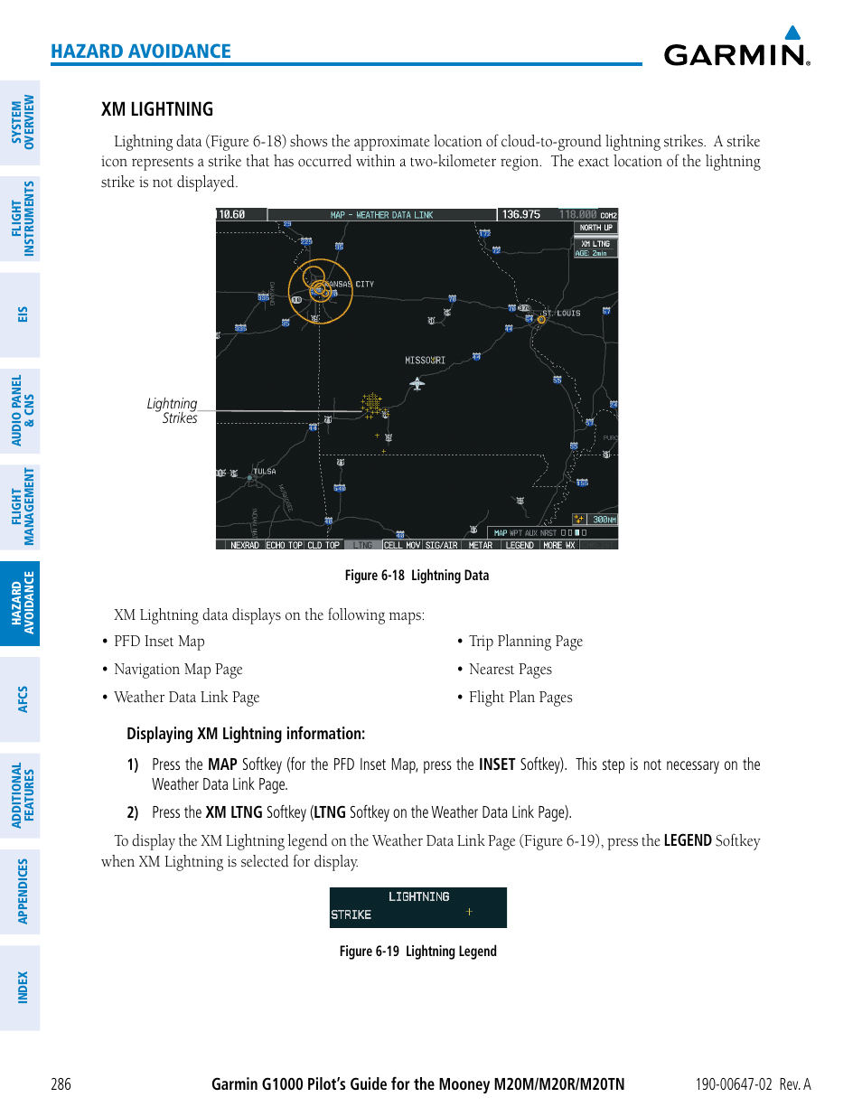 Hazard avoidance, Xm lightning | Garmin G1000 Mooney M20TN User Manual | Page 300 / 524