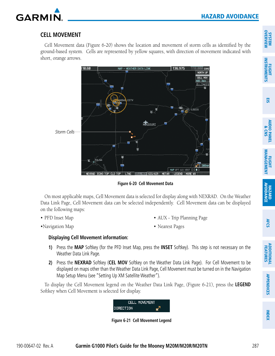 Hazard avoidance, Cell movement | Garmin G1000 Mooney M20TN User Manual | Page 301 / 524