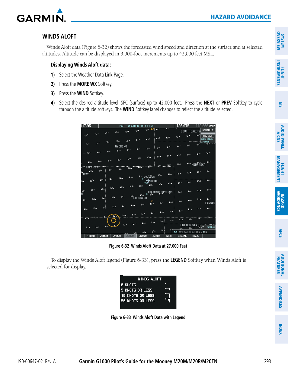 Hazard avoidance, Winds aloft | Garmin G1000 Mooney M20TN User Manual | Page 307 / 524