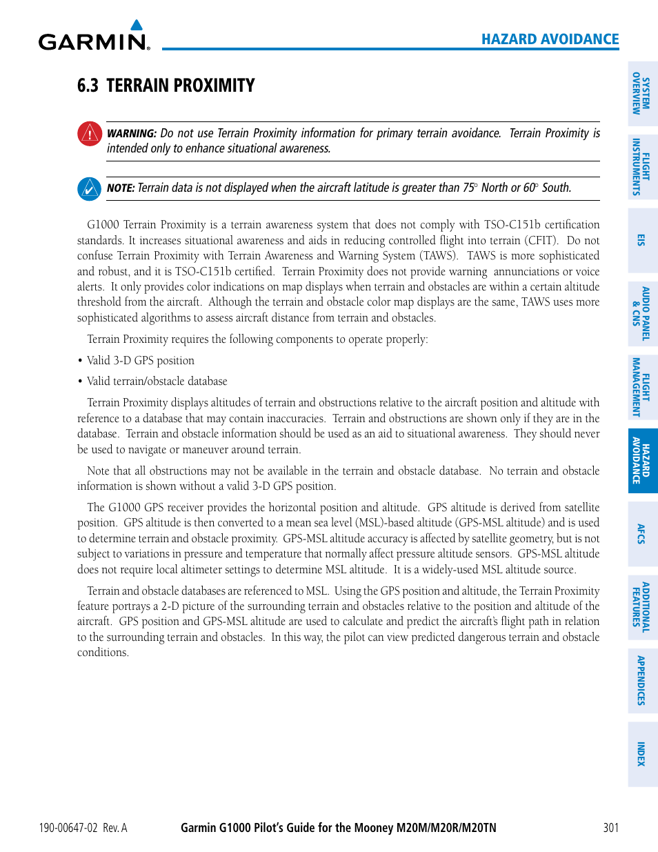 3 terrain proximity, Hazard avoidance | Garmin G1000 Mooney M20TN User Manual | Page 315 / 524