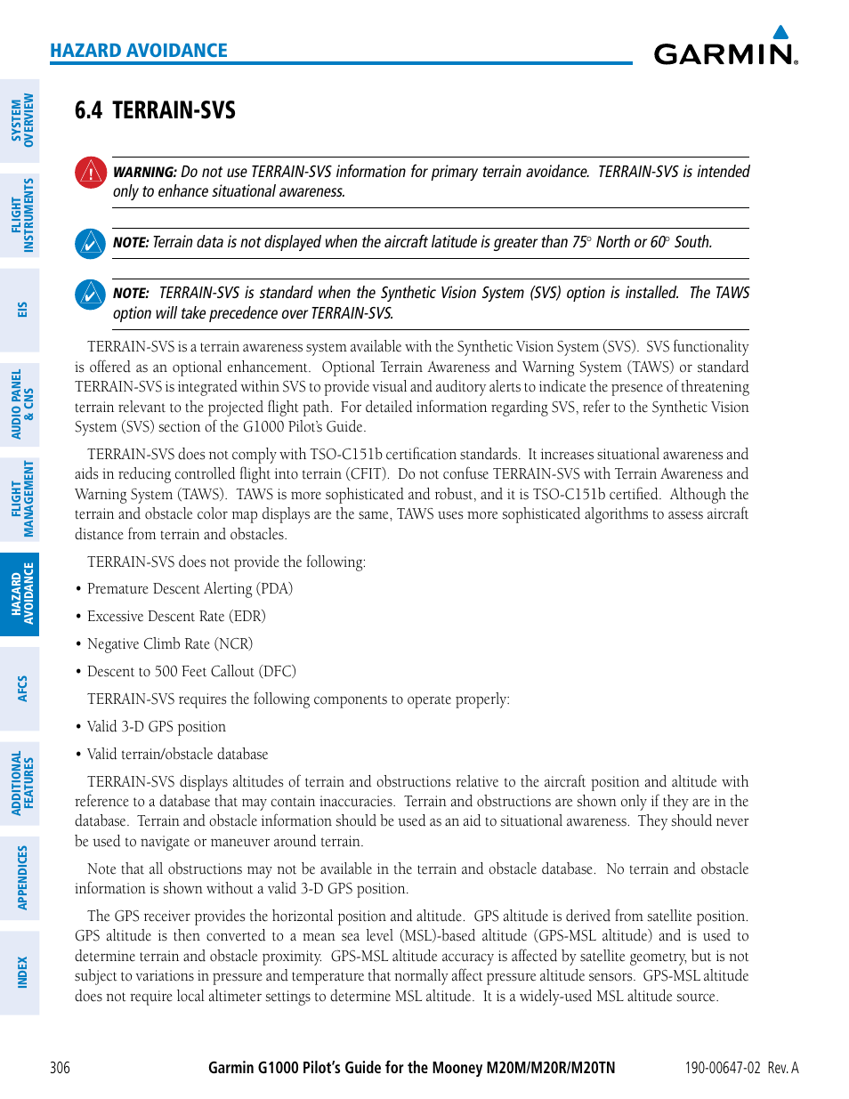 4 terrain-svs, Hazard avoidance | Garmin G1000 Mooney M20TN User Manual | Page 320 / 524