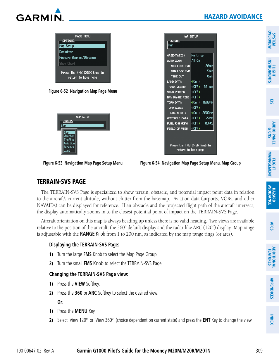 Terrain-svs page, Hazard avoidance | Garmin G1000 Mooney M20TN User Manual | Page 323 / 524