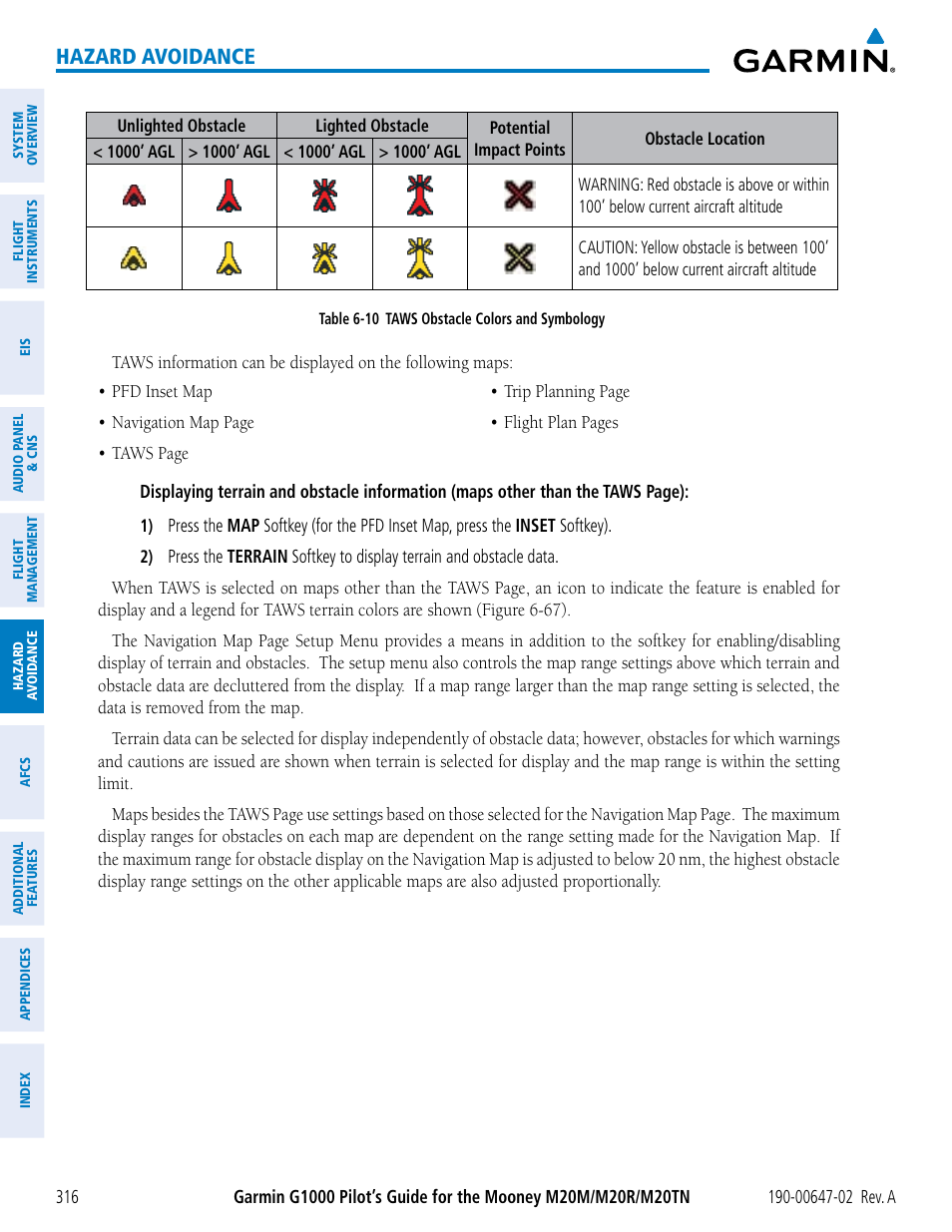 Hazard avoidance | Garmin G1000 Mooney M20TN User Manual | Page 330 / 524