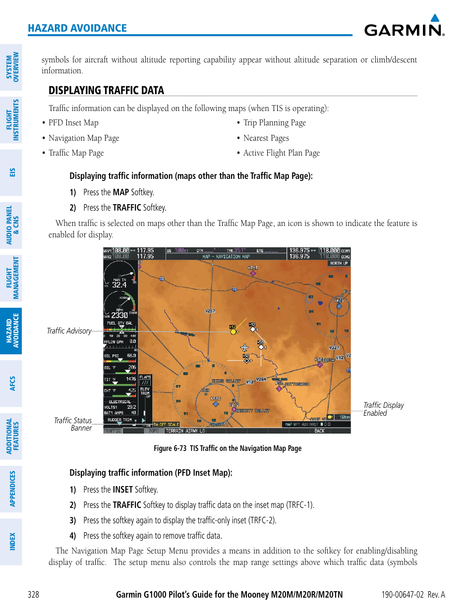 Displaying traffic data, Hazard avoidance | Garmin G1000 Mooney M20TN User Manual | Page 342 / 524