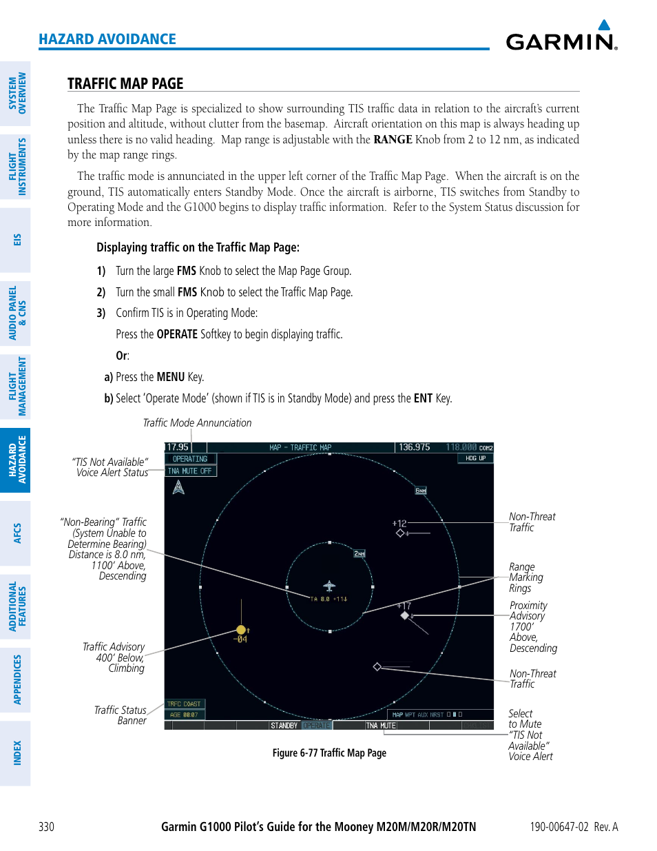 Traffic map page, Hazard avoidance | Garmin G1000 Mooney M20TN User Manual | Page 344 / 524