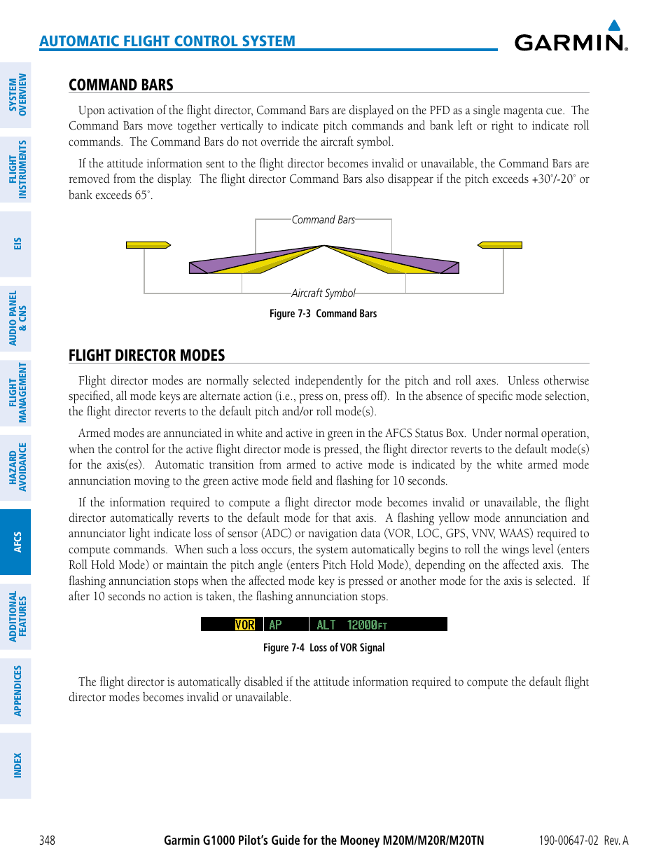 Command bars, Flight director modes, Automatic flight control system | Garmin G1000 Mooney M20TN User Manual | Page 362 / 524