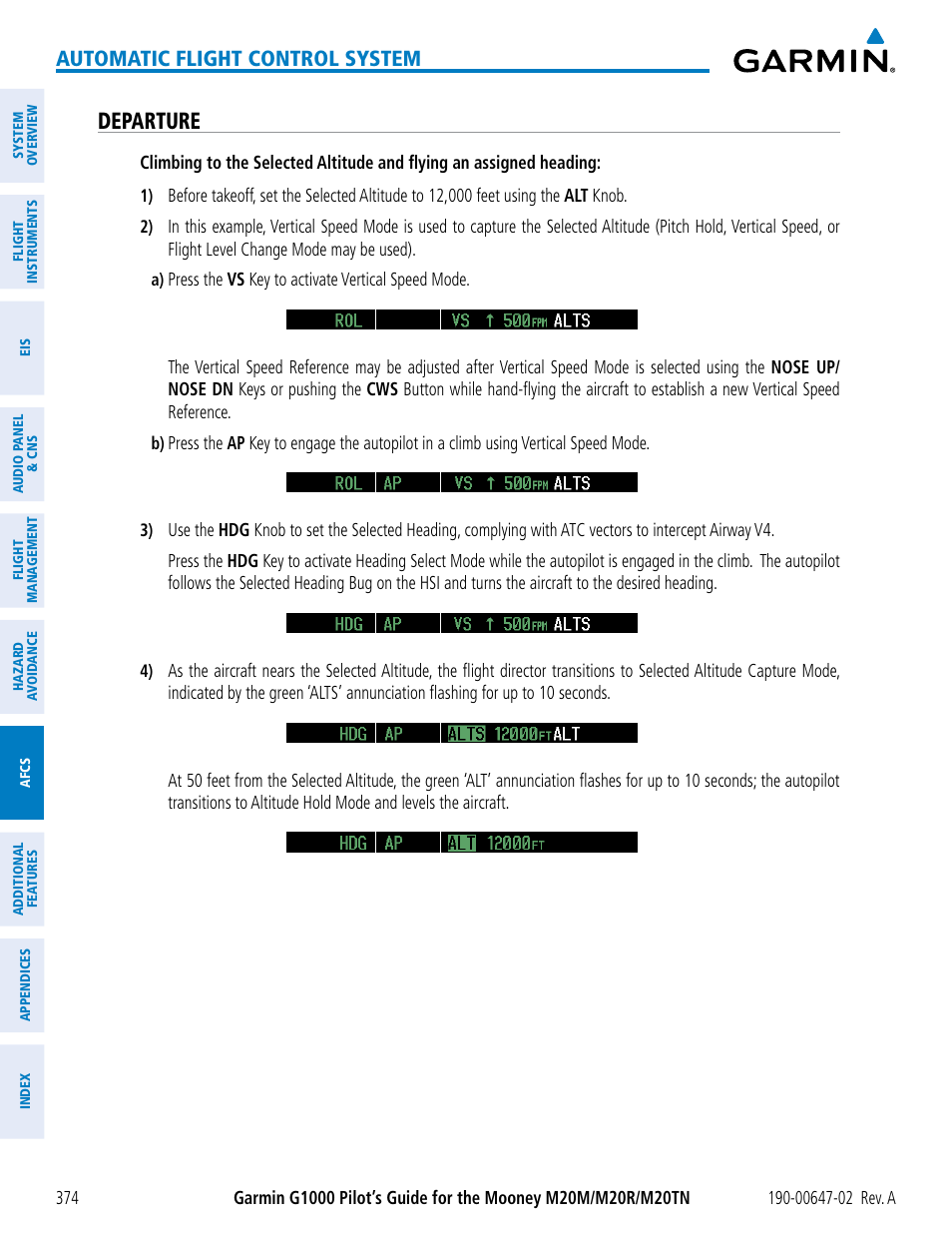 Departure, Automatic flight control system | Garmin G1000 Mooney M20TN User Manual | Page 388 / 524