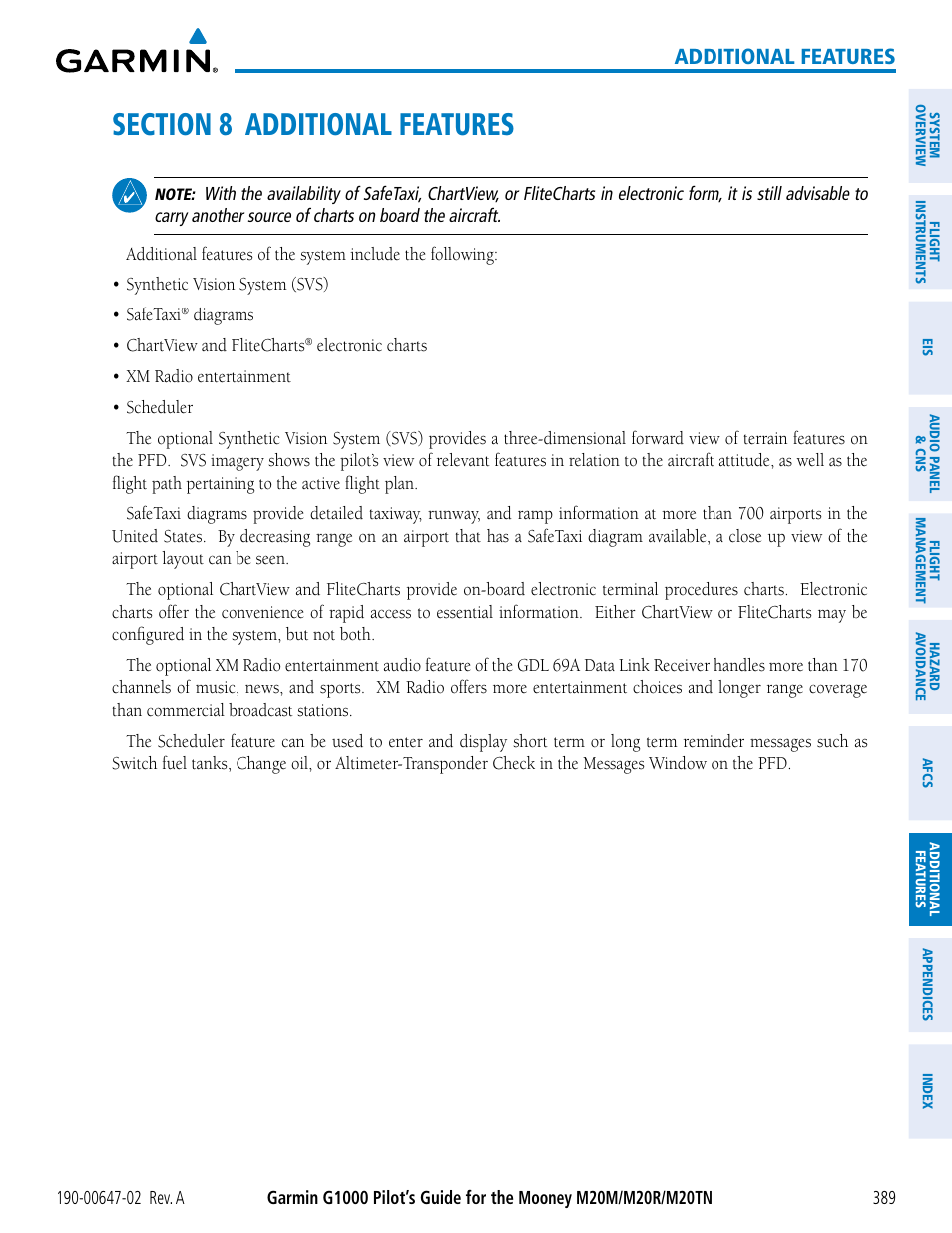 Section 8 additional features, Additional features | Garmin G1000 Mooney M20TN User Manual | Page 403 / 524