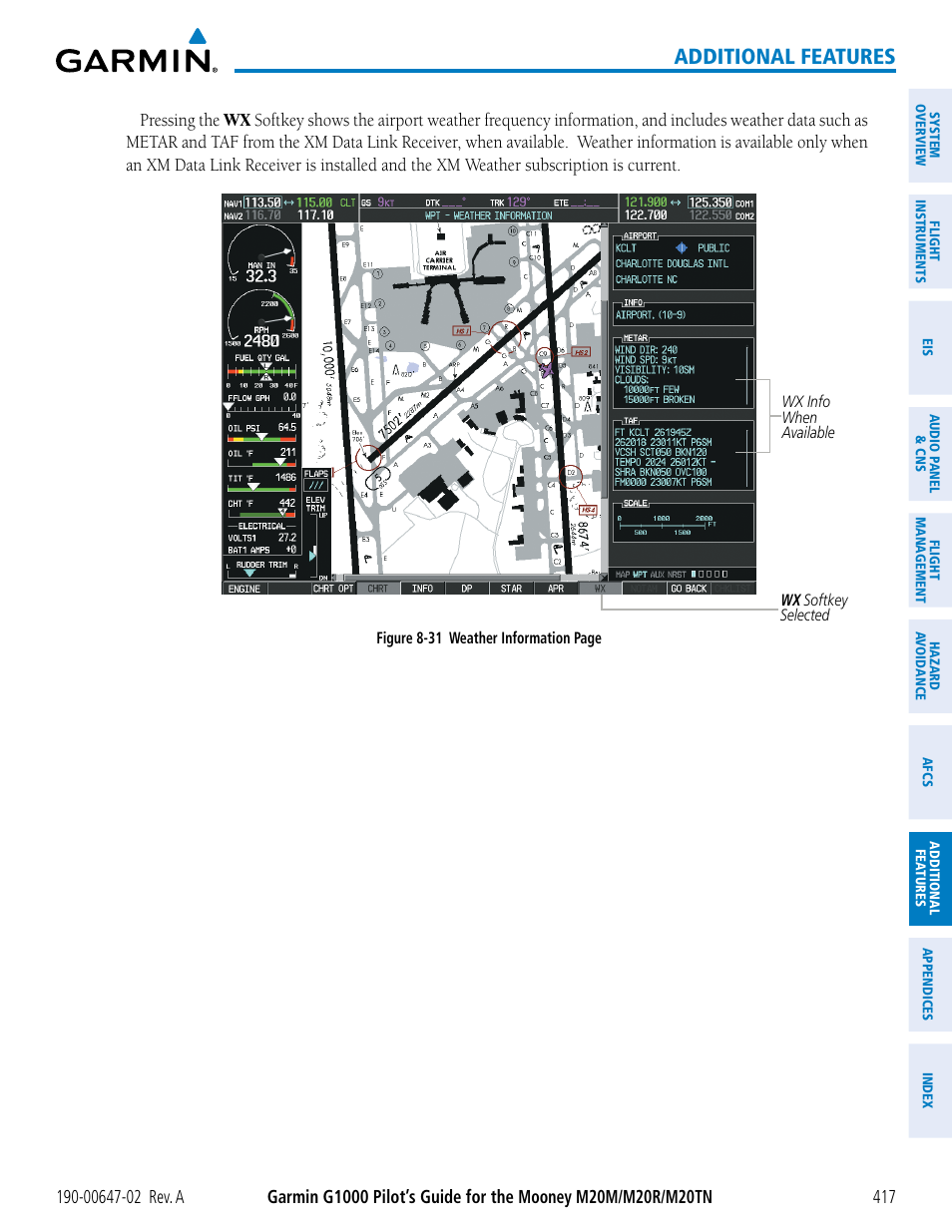 Additional features | Garmin G1000 Mooney M20TN User Manual | Page 431 / 524