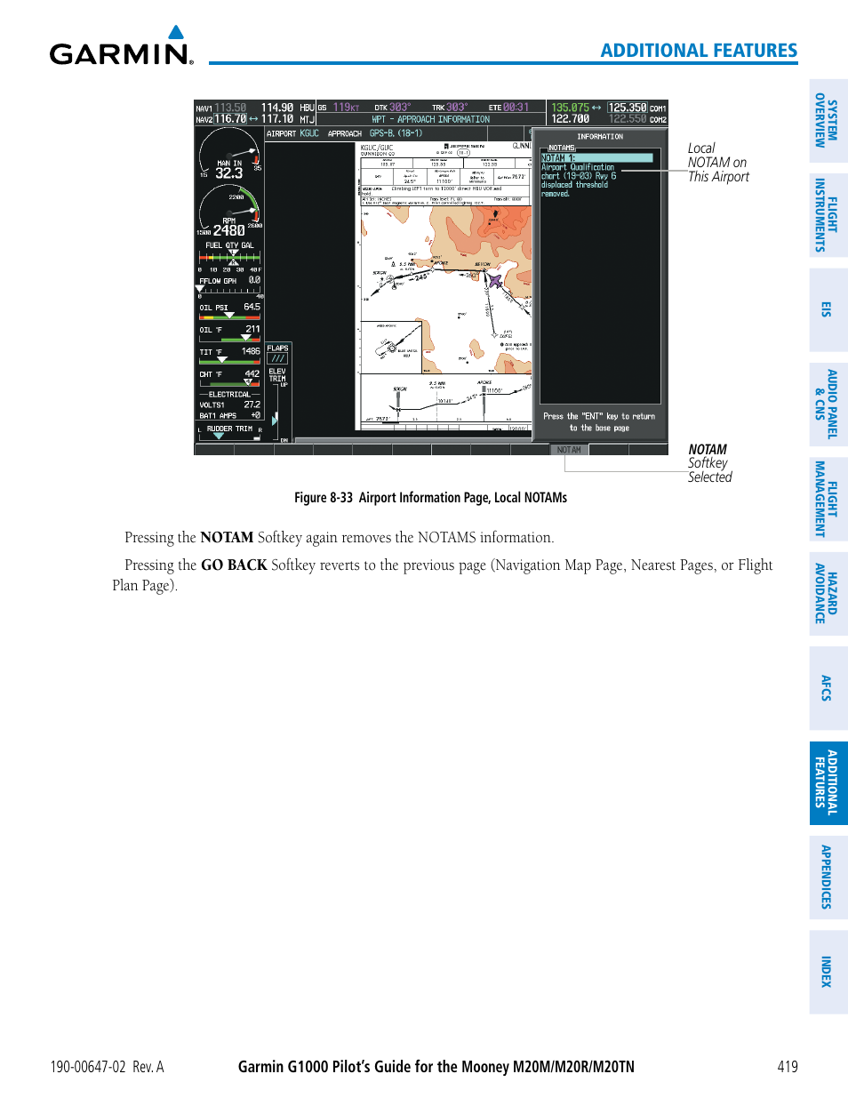 Additional features | Garmin G1000 Mooney M20TN User Manual | Page 433 / 524