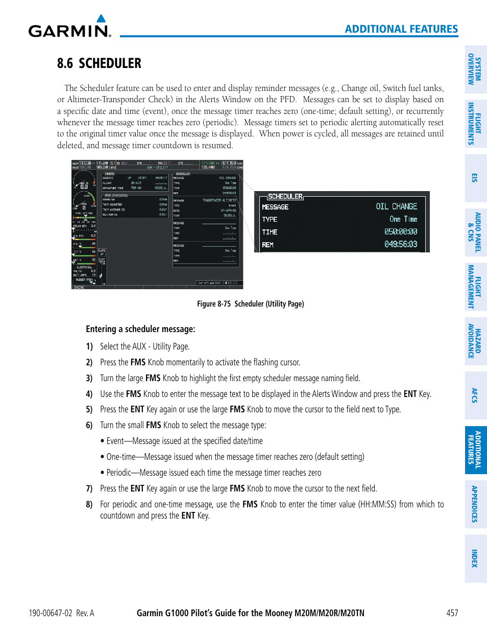 6 scheduler, Additional features | Garmin G1000 Mooney M20TN User Manual | Page 471 / 524