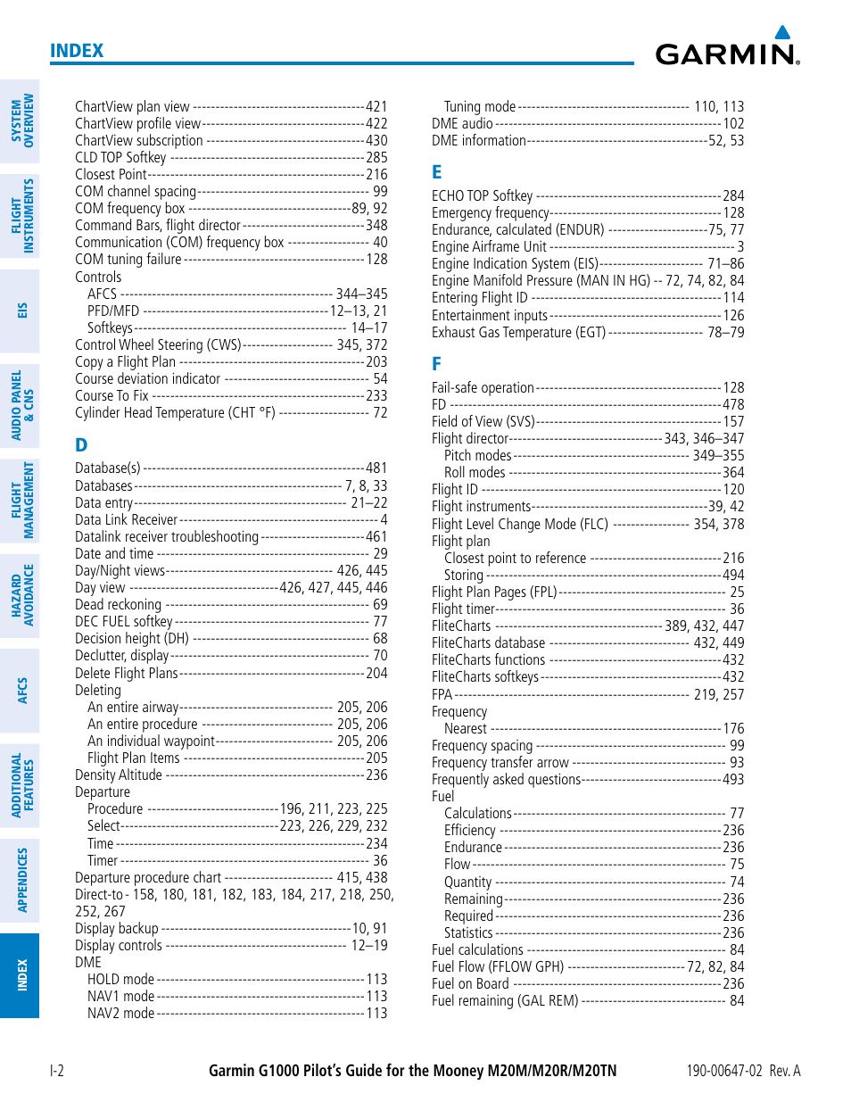 Index | Garmin G1000 Mooney M20TN User Manual | Page 518 / 524