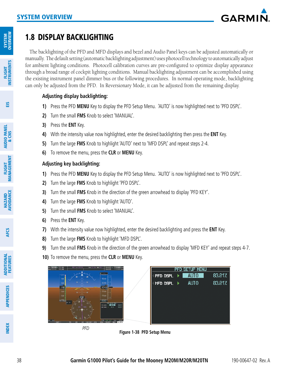 8 display backlighting, System overview | Garmin G1000 Mooney M20TN User Manual | Page 52 / 524