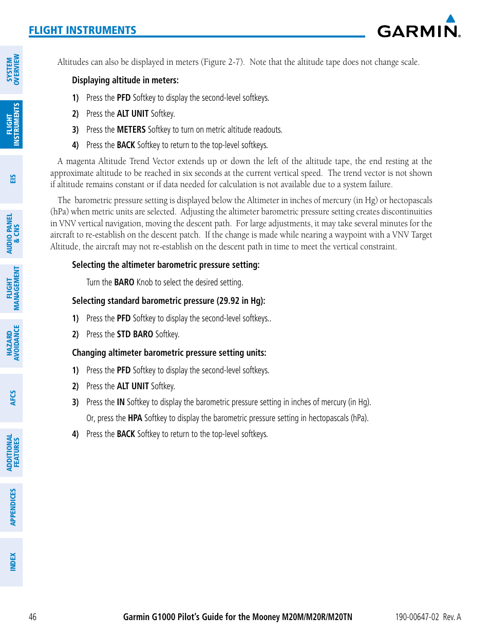 Flight instruments | Garmin G1000 Mooney M20TN User Manual | Page 60 / 524