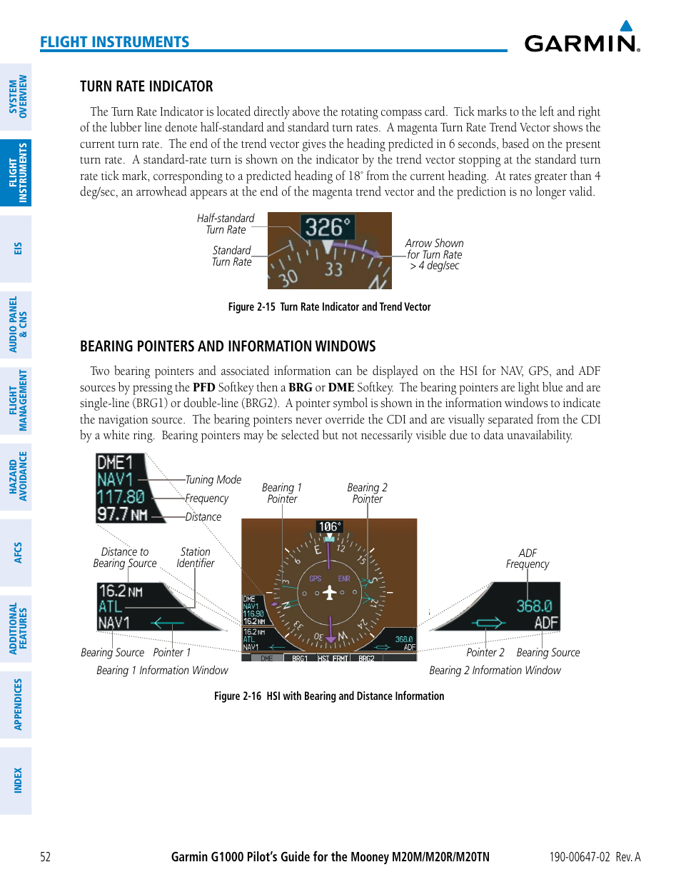 Flight instruments, Turn rate indicator, Bearing pointers and information windows | Garmin G1000 Mooney M20TN User Manual | Page 66 / 524