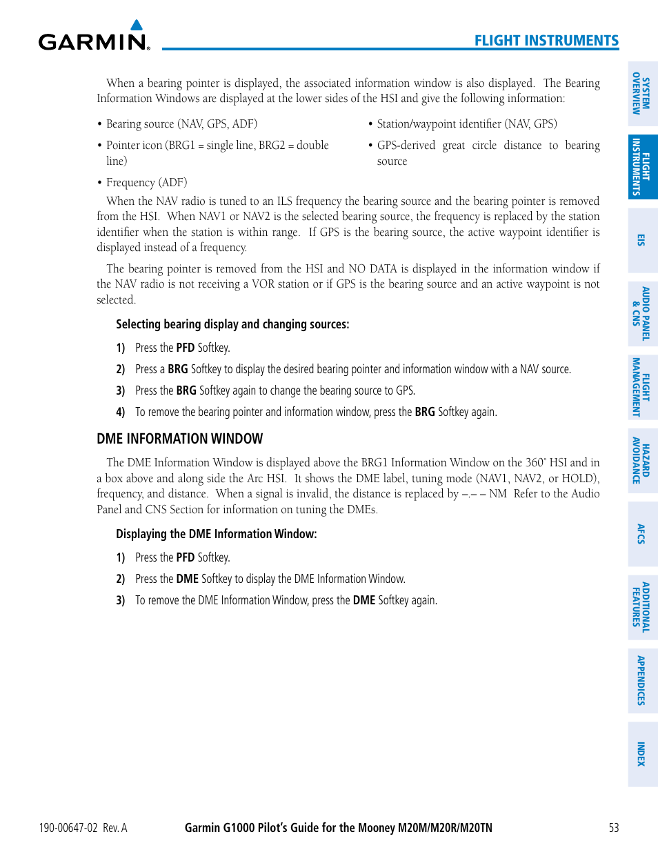 Flight instruments, Dme information window | Garmin G1000 Mooney M20TN User Manual | Page 67 / 524