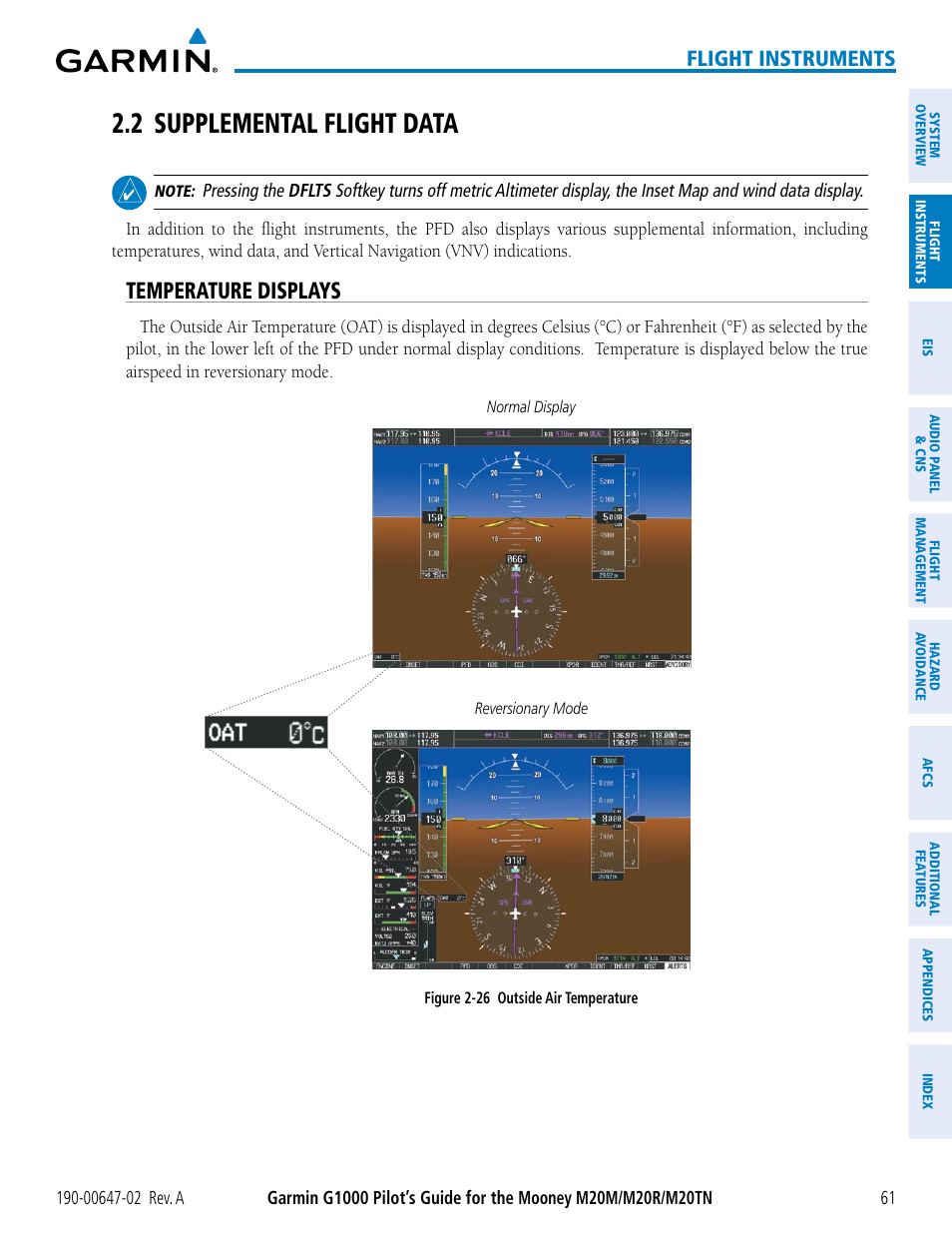 2 supplemental flight data, Temperature displays, Flight instruments | Garmin G1000 Mooney M20TN User Manual | Page 75 / 524