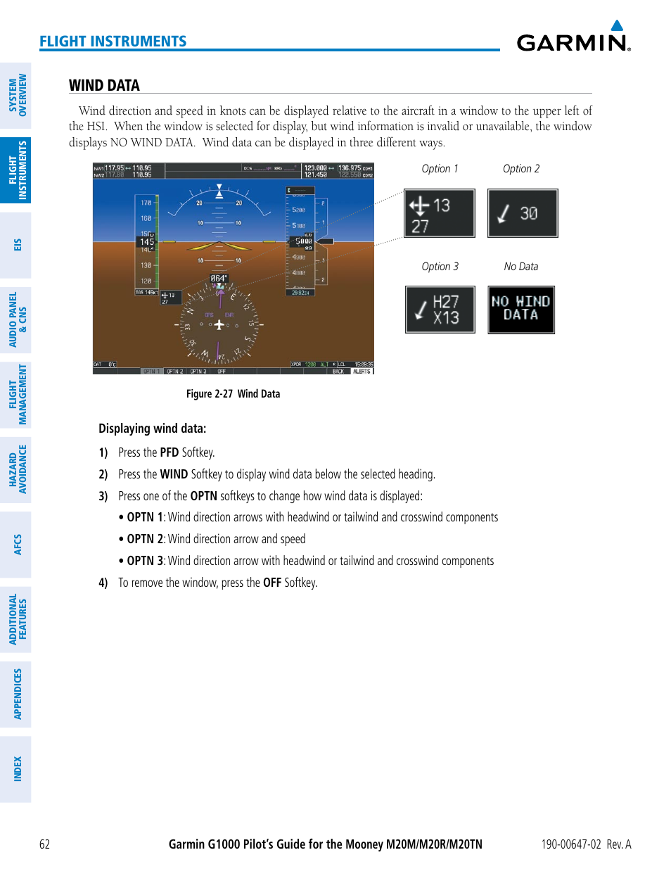 Wind data, Flight instruments | Garmin G1000 Mooney M20TN User Manual | Page 76 / 524