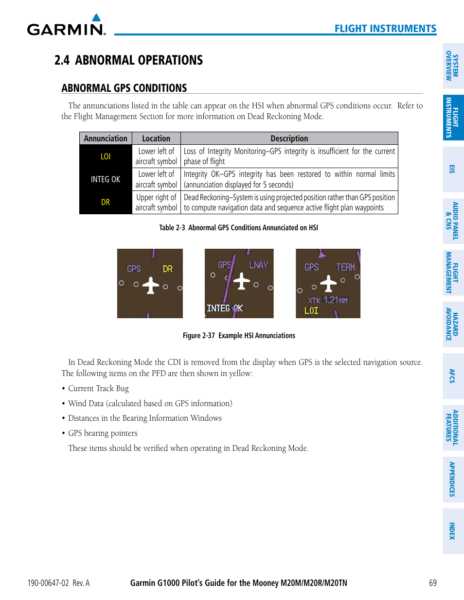 4 abnormal operations, Abnormal gps conditions, Flight instruments | Garmin G1000 Mooney M20TN User Manual | Page 83 / 524