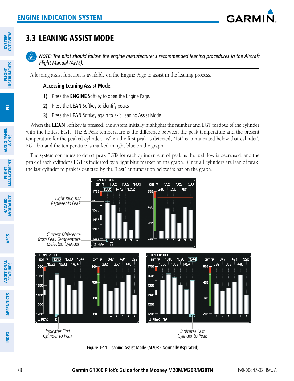 3 leaning assist mode, Engine indication system | Garmin G1000 Mooney M20TN User Manual | Page 92 / 524