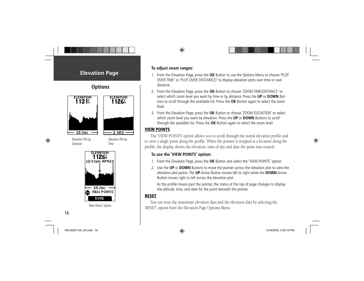 Elevation page options | Garmin Geko 301 User Manual | Page 28 / 68