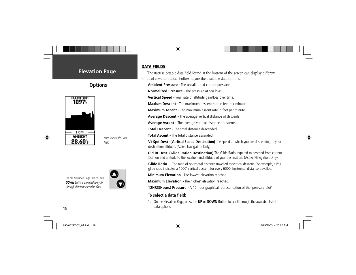 Elevation page options | Garmin Geko 301 User Manual | Page 30 / 68