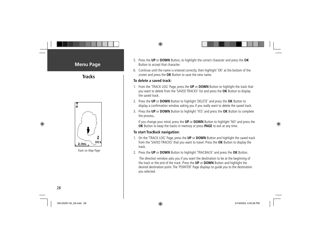 Menu page tracks | Garmin Geko 301 User Manual | Page 40 / 68