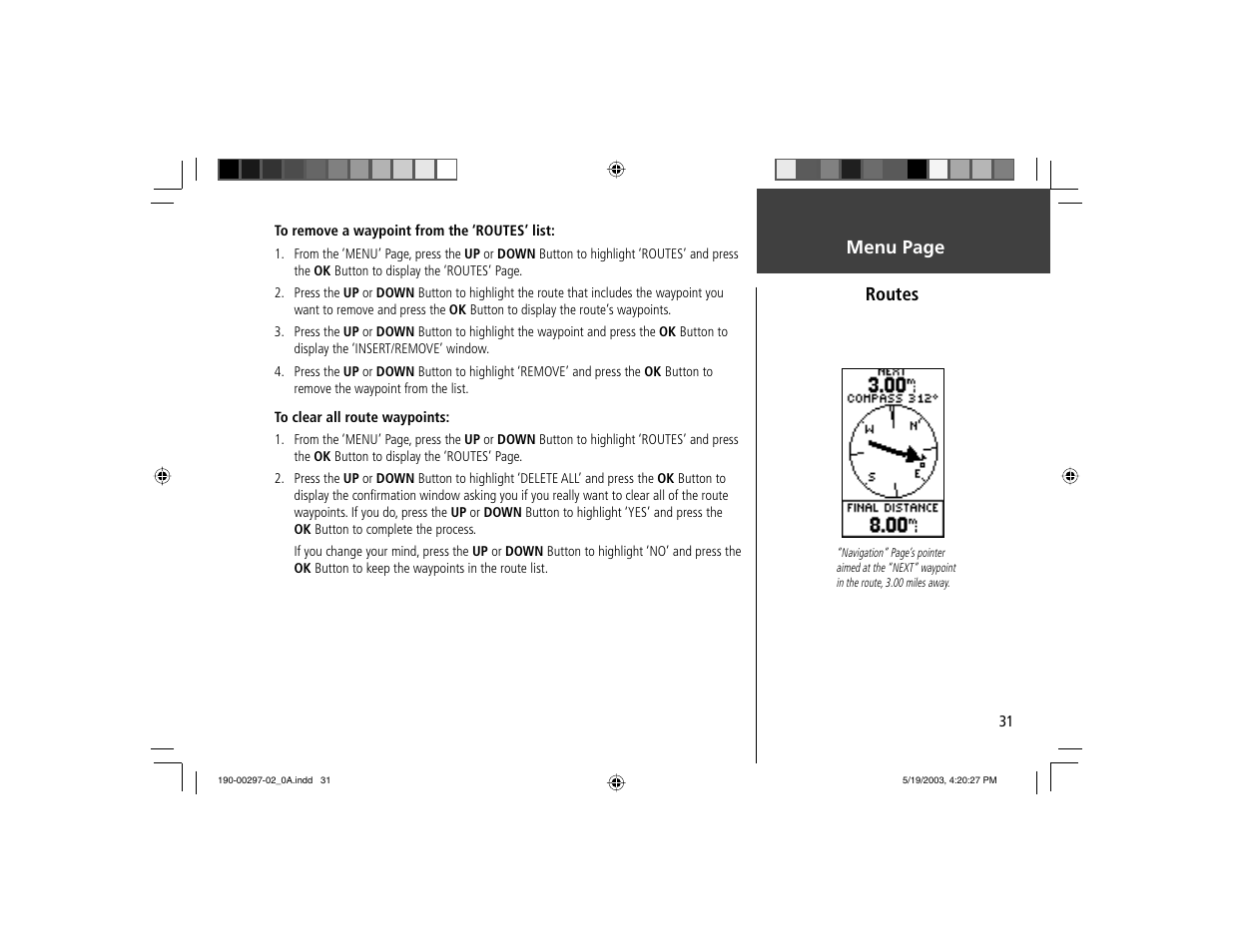 Menu page routes | Garmin Geko 301 User Manual | Page 43 / 68