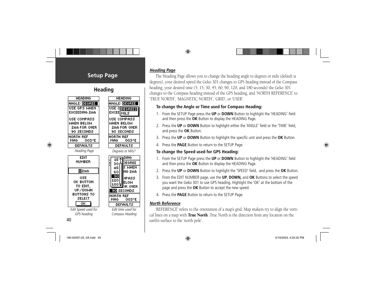 Setup page heading | Garmin Geko 301 User Manual | Page 52 / 68