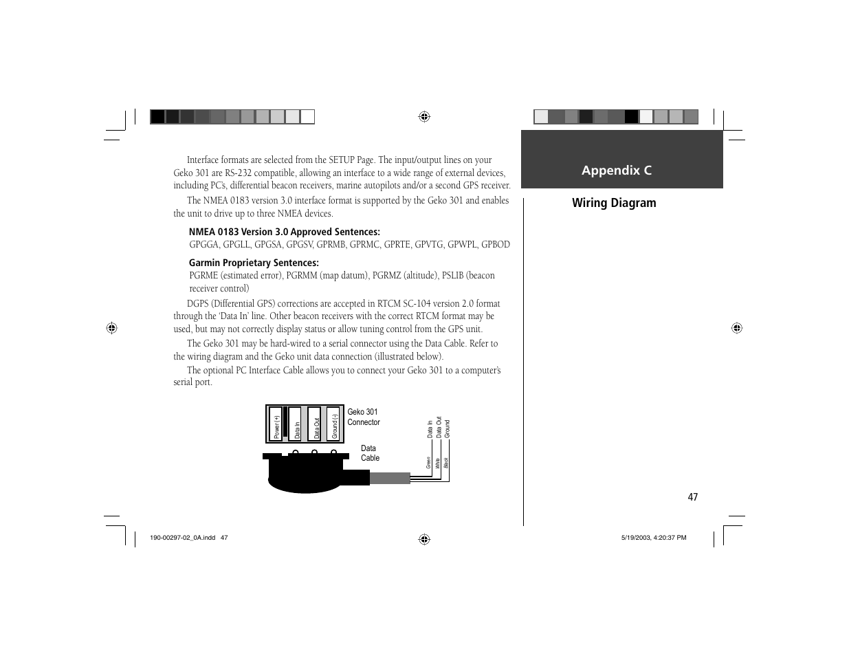 Appendix c wiring diagram | Garmin Geko 301 User Manual | Page 59 / 68