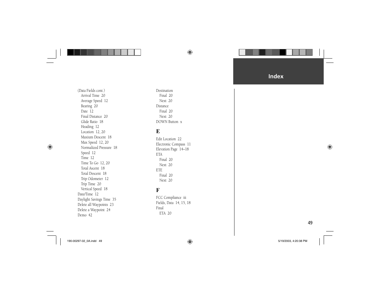 Index | Garmin Geko 301 User Manual | Page 61 / 68