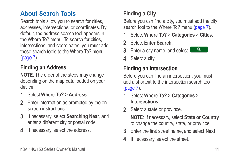 About search tools | Garmin nuvi 154LMT User Manual | Page 17 / 68