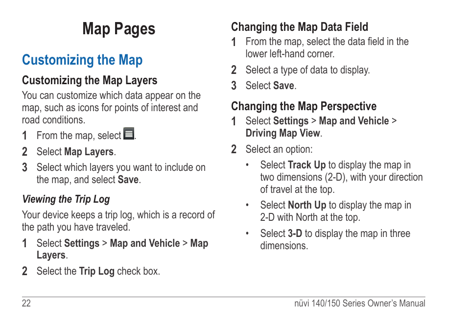 Customizing the map, Map pages | Garmin nuvi 154LMT User Manual | Page 28 / 68
