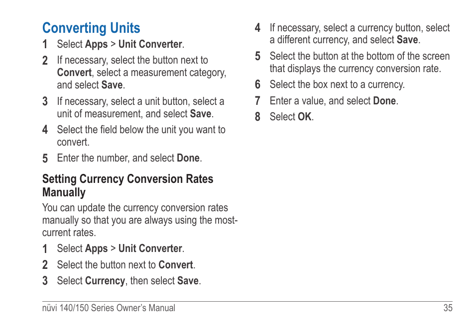 Converting units | Garmin nuvi 154LMT User Manual | Page 41 / 68