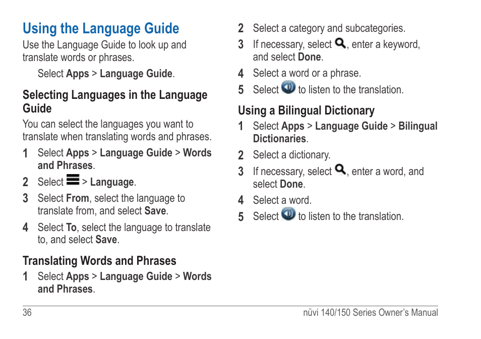 Using the language guide | Garmin nuvi 154LMT User Manual | Page 42 / 68